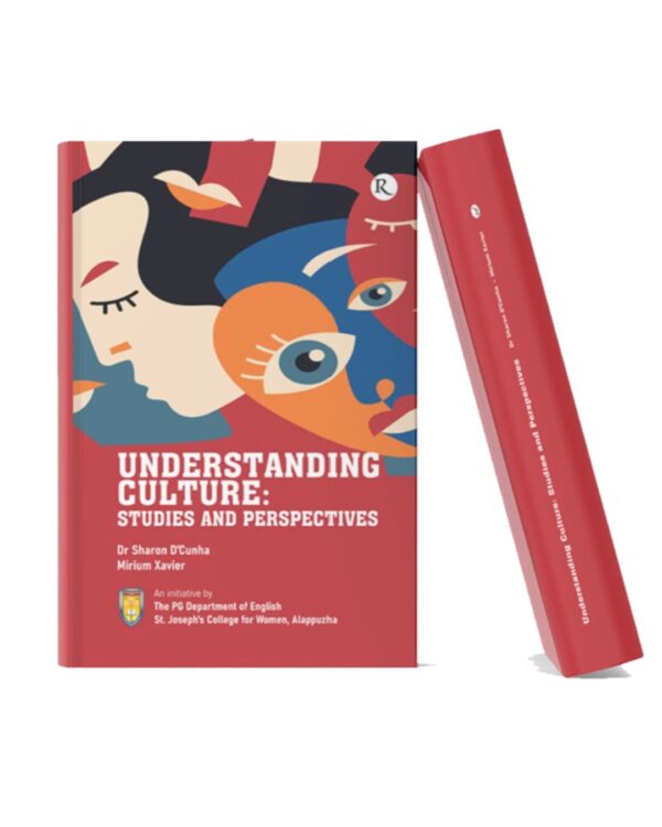 Book cover of Understanding Culture: Studies and Perspectives featuring abstract artistic faces and eyes in colorful modern design with red background and book spine mockup.
