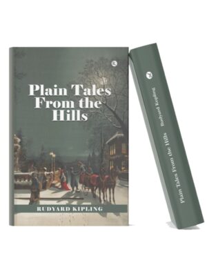 Book cover of Plain Tales from the Hills by Rudyard Kipling featuring a winter evening scene with people gathered near a horse-drawn carriage outside a countryside residence.
