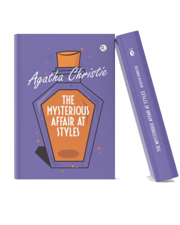 Book cover of The Mysterious Affair at Styles by Agatha Christie featuring a stylized bottle design on a purple background.