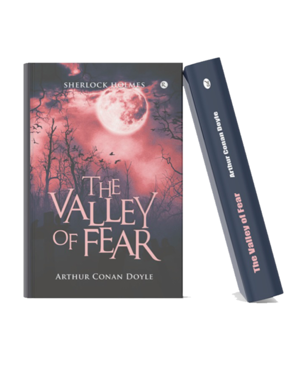 The Valley of Fear The Valley of Fear by Arthur Conan Doyle book mockup with moonlit mystery-themed cover.