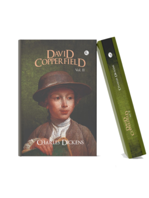 Book mockup of "David Copperfield Vol. II" by Charles Dickens featuring a classic portrait of a young boy wearing a hat against a dark green background, displayed in a realistic 3D hardcover format.