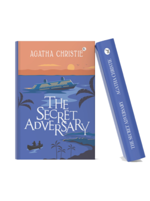 Book cover of The Secret Adversary by Agatha Christie featuring a cruise ship on a blue ocean at sunset.