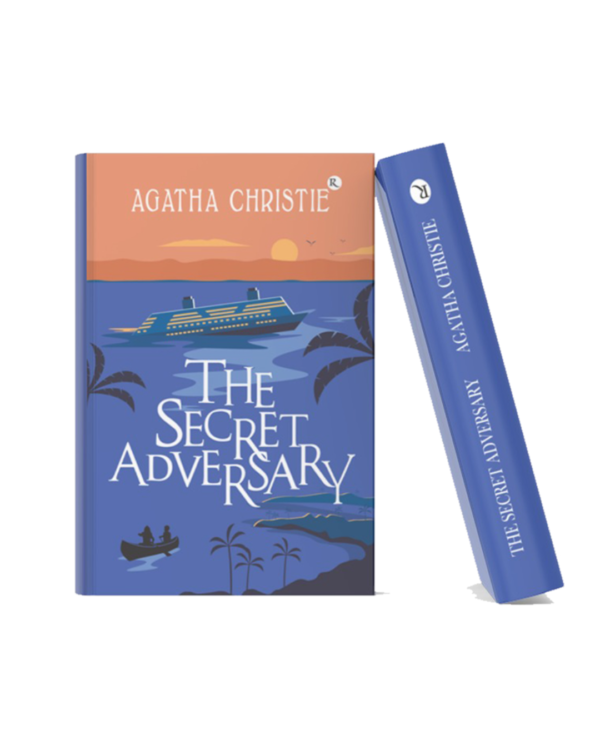Book cover of The Secret Adversary by Agatha Christie featuring a cruise ship on a blue ocean at sunset.